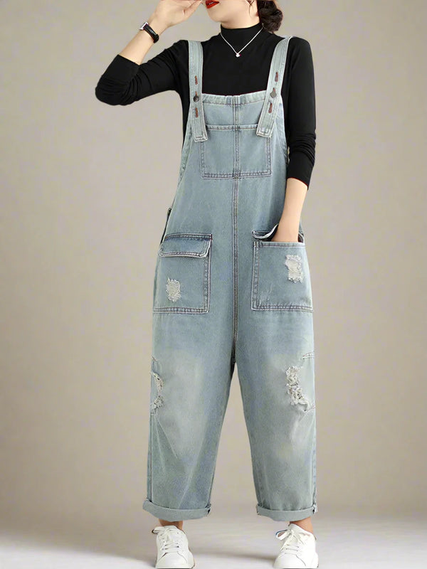 Lightweight Ripped Overalls Dungarees Denim Women Dungarees