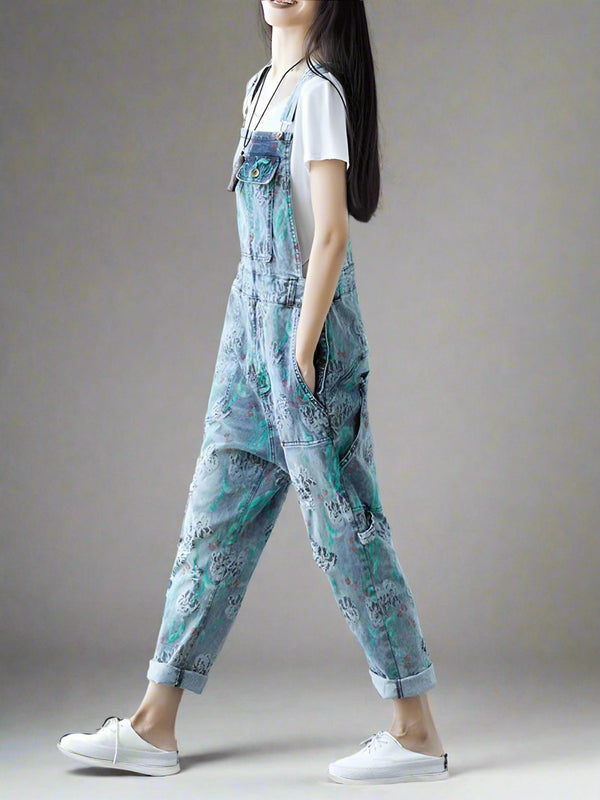 Ripped Printed Denim Overalls Dungarees
Floral Printed Women Dungarees