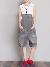 Simple Ripped Short Overalls Dungarees Women Short Dungarees