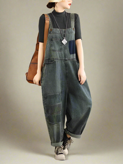 Casual Patchwork Overalls Dungarees