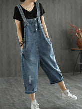 Denim Ripped Cropped Overalls Dungarees Vintage Women Denim Overalls Dungarees