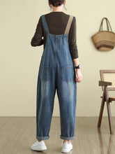 Artistic Contrast Overalls Dungarees Vintage Denim Women Overalls Dungarees