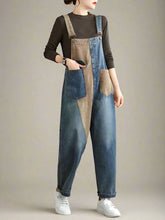 Artistic Contrast Overalls Dungarees Vintage Denim Women Overalls Dungarees