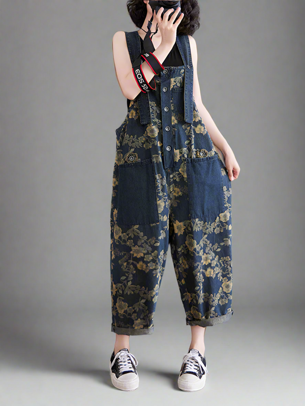 Floral Fields Jumpsuit Overall Dungaree  Denim Women Dungarees