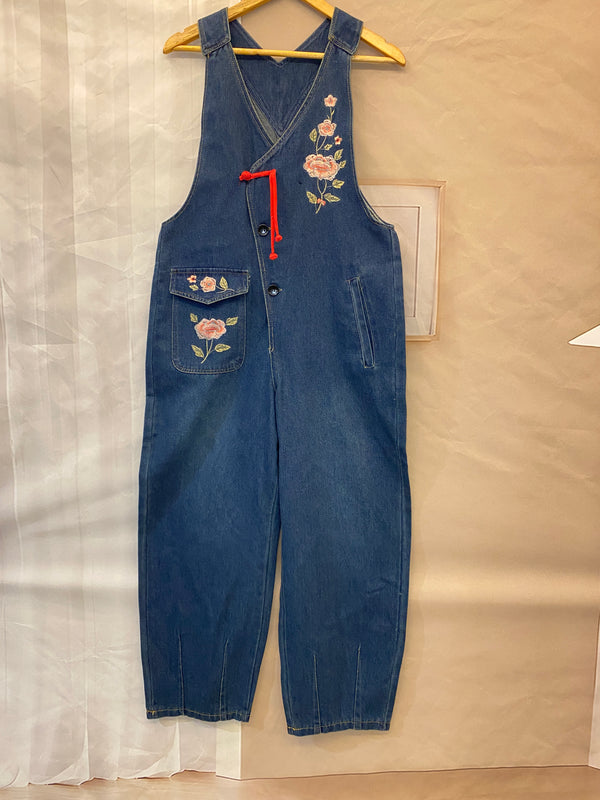 Stylish Spring Embroidered Flower Overalls Dungarees