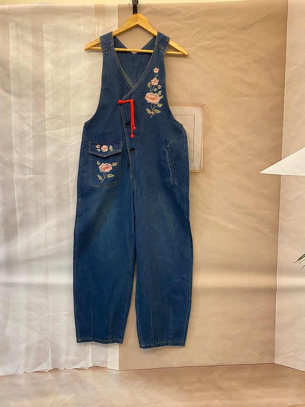 Stylish Spring Embroidered Flower Overalls Dungarees