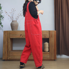 Retro Red Bamboo Denim Overalls Dungarees,Women Overalls Dungarees