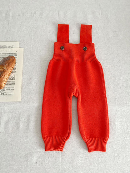 Solid Color Knitted Overalls Dungarees