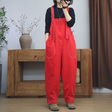 Retro Red Bamboo Denim Overalls Dungarees,Women Overalls Dungarees