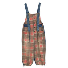 Retro Plaid Denim Patchwork Overalls Dungarees, Women Overalls Dungarees