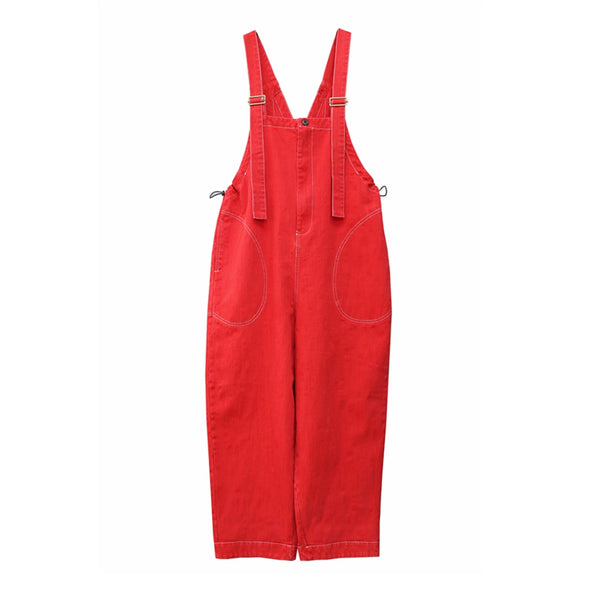 Retro Red Bamboo Denim Overalls Dungarees,Women Overalls Dungarees