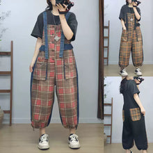 Retro Plaid Denim Patchwork Overalls Dungarees, Women Overalls Dungarees