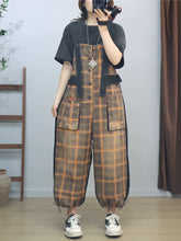 Retro Plaid Denim Patchwork Overalls Dungarees