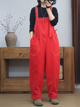 Retro Red Bamboo Denim Overalls Dungarees