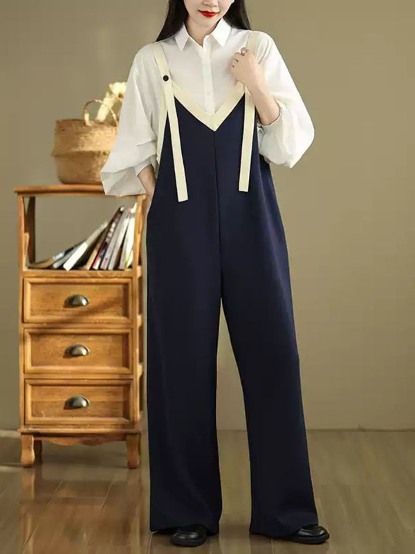 Slim Pear Shaped French Lazy Style Suspender Jumpsuit Overalls Dungarees