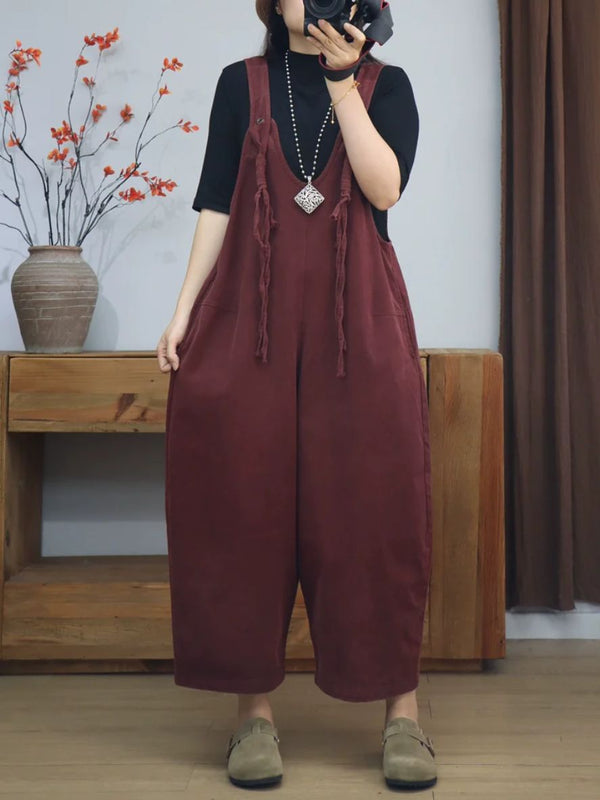 Retro Loose Angora Red Overalls Dungarees