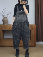 Adjustable Retro Workwear Style Printed Denim Overalls Dungarees