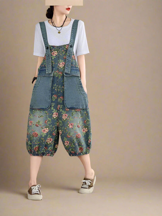 Floral Printed Short Overalls Dungarees