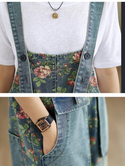 Floral Printed Short Overalls Dungarees