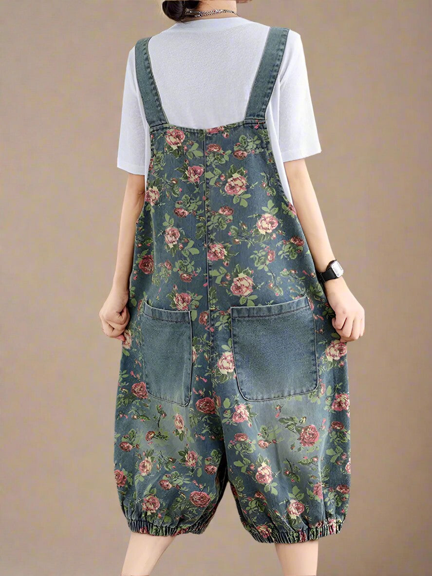 Floral Printed Short Overalls Dungarees