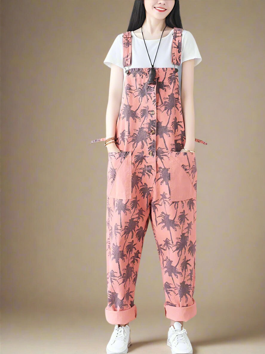 Floral Printed Loose Overalls Dungarees