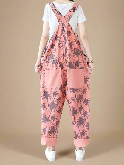 Floral Printed Loose Overalls Dungarees