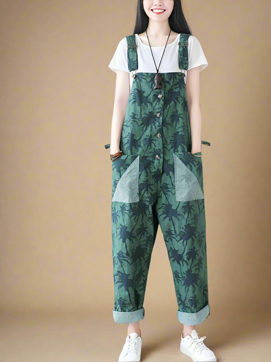 Floral Printed Loose Overalls Dungarees