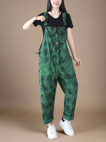 Floral Printed Loose Overalls Dungarees