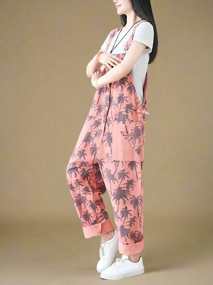 Floral Printed Loose Overalls Dungarees